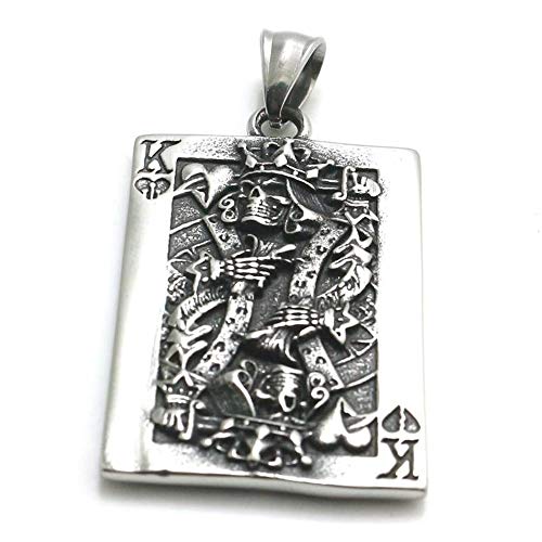 BlackAmazement 316L Edelstahl Massiv Anhänger Halskette König King Spielkarte Totenkopf Skull Poker Zocker Biker Herren (Anhänger ohne Kette)