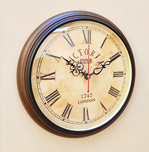 Image of Unique Vintage Look Wooden Wall Clock Antique Style Decorative Clock for Home & Office Decore 12 inch