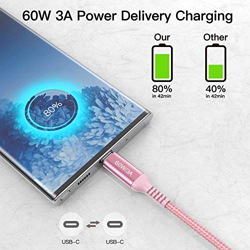 60W Usb C To Usb C Cable 10 Ft Pink, 2-Pack, Awnuwuy Long Type-C Fast Charging Charger Cord Compatible With Samsung Galaxy S22 Ultra S22+ S21 S20 Note 20 20+ 10, Google Pixel 6 5 4 Xl, Macbook Pro/Air #TOP4