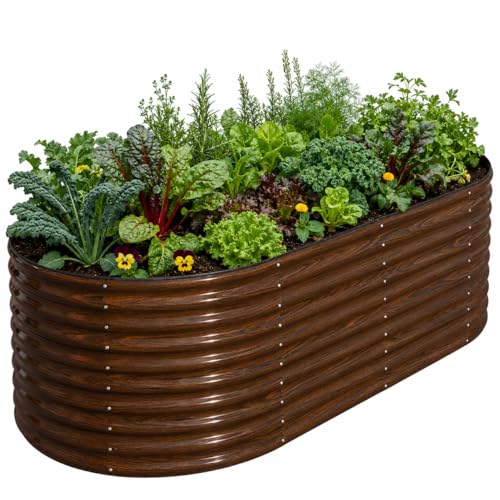 SnugNiture 36" Tall Raised Garden Bed 6x3x3 ft Oval Elevated Planter Box for Vegetables, Herbs, Flowers Waist-High Ergonomic Design, No Bending Needed, Galvanized Steel Construction