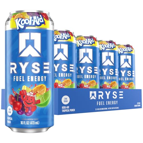 Image of RYSE Fuel Energy Drink - Kool-Aid Tropical Punch - Sugar Free, Gluten Free & Vegan - 200mg Natural Caffeine, Taurine & Choline for Focus & Energy - No Artificial Colors - 16 fl oz Cans (12-Pack)