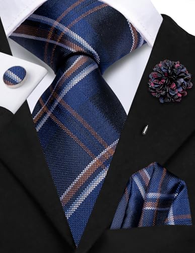 Image of Hi-Tie Men's Silk Ties Formal Woven Classic Necktie Pocket Square Cufflinks Lapel Pin Set Wedding Business
