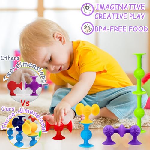 Suction Bath Toys for Baby, 12 Piece Starter Set Suction Cup Toys Stocking Stuffers Preschool Sensory Fidget Toys for Toddlers 1-3 4-8 | No Hole Bath Toy | BPA Free (Large Size) - Image 3