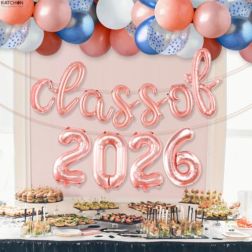 Image of KatchOn, Rose Gold Class of 2026 Balloons Banner - Script, 16 Inch | Graduation Balloons for Rose Gold Graduation Decorations 2026 | Class Of 2026 Decorations, Graduation Party Decorations