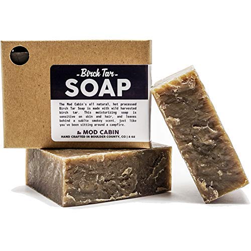 The Mod Cabin Jabón de alquitrán de abedul - Paquete de 3 - Todo natural, cortado a mano, fabricado en Estados Unidos