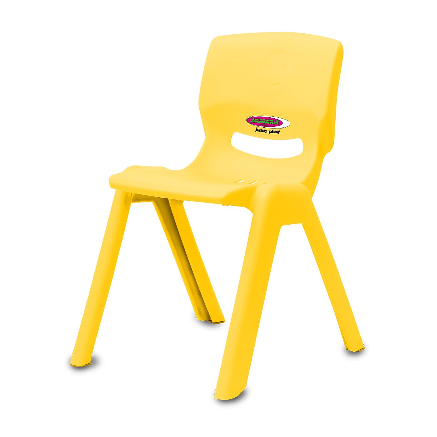 JAMARA 460580 Kinderstuhl Smiley - bis 100 KG belastbar, Kinderstuhl Indoor-/Outdoor geeignet, Schreibtischstuhl Kinder Stuhl, Kinder Gartenstuhl, Stapelbar, Kippsicher, Gelb