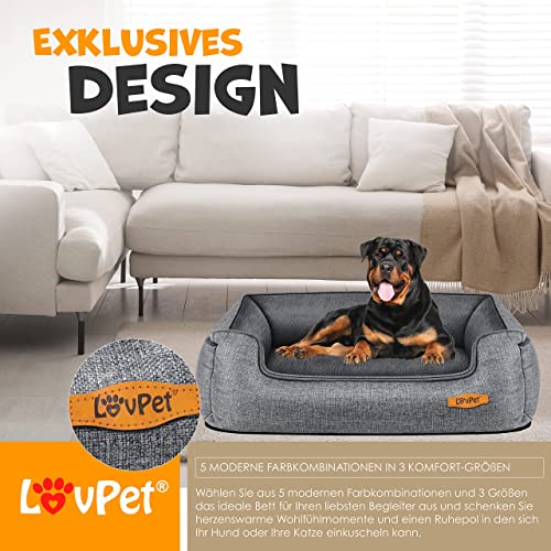 Lovpet® Hundebett Hundekissen Hundekorb Chiller, Inkl. Napf + 3X Kauknochen, Hundesofa Kissen für Kleine, Mittelgroße & Große Hunde, Bezug abnehmbar und waschbar, L 90 x 75 x 25 cm Grau