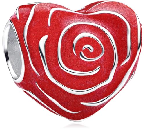 S925 cuenta de plata de ley pulida con rosa tallada para collares de lujo