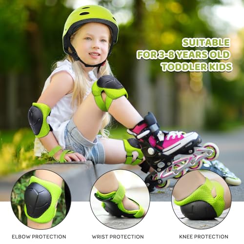 Kid's Protective Gear Set,Roller Skating Skateboard BMX Scooter Cycling Protective Gear Pads (Knee Pads+Elbow Pads+wrist Pads),(Green)