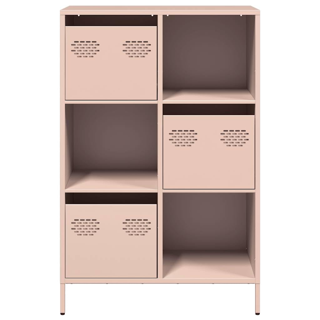 Buffet haut rose 68 x 39 x 103,5 cm, en acier laminé à froid, avec 3 tiroirs, espace de rangement polyvalent pour chambre à coucher, bureau, salon, meubles