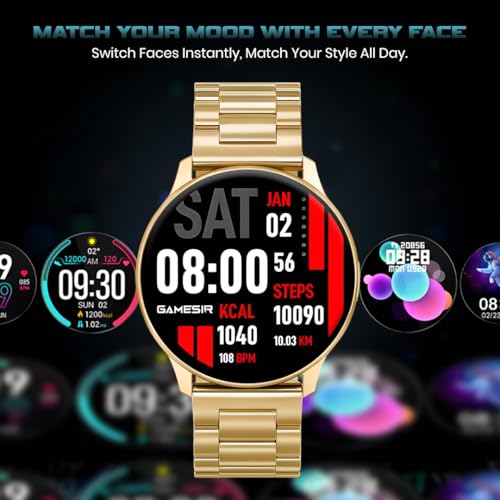 Image of GameSir Evo Vista Smartwatch, 1.39 inch HD Round Display, Bluetooth Calling, Heart Rate & SPO₂, 100+ Sports Modes, IP67, Long Battery Life for Men & Women (Matel Gold)