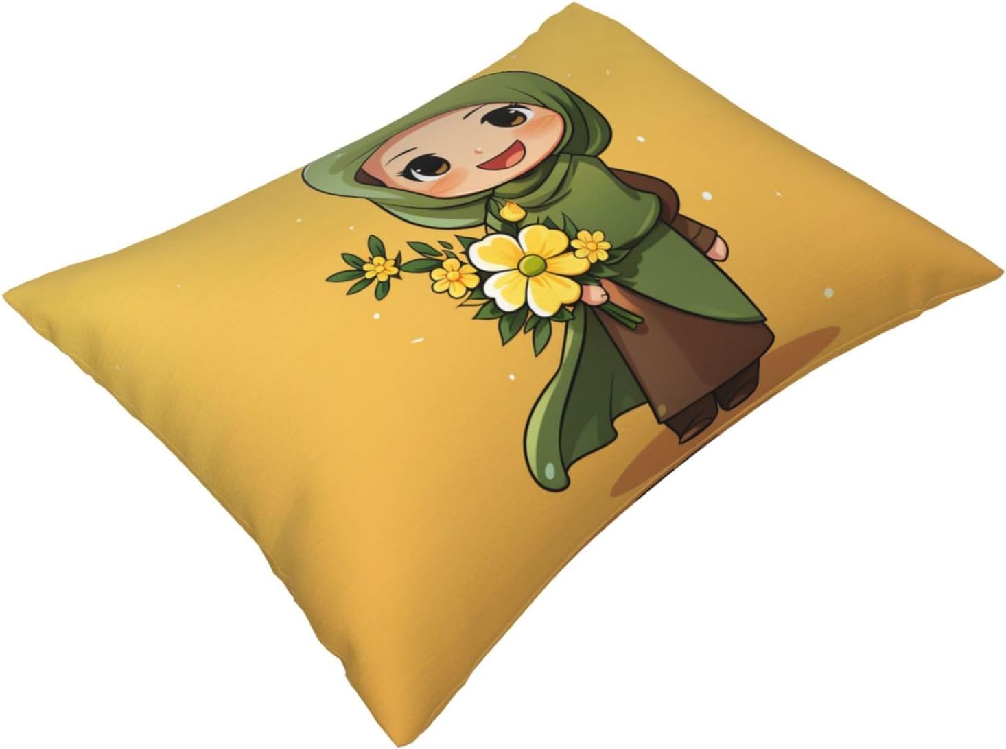 Pillowcases Set of 2, Cartoon Muslim Girl Pillow Cases for Hair and Skin, Soft Breathable Pillow Cases Cover with Hidden Zipper, 16x20 Inches Pillow Covers for Sleeping Gift