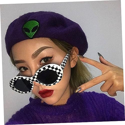 Oval Sunglasses for Women Vintage Inspired Retro Sunglasses with Protective Lenses Adorable Checkered Frame for Parties and Novelty Events4