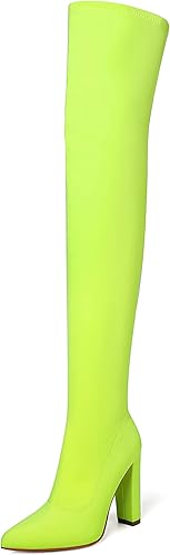 Thigh High Boots for Women Chunky High Heel Over The Knee Boots Stretch Pointed Toe GO GO Knee High Boot
