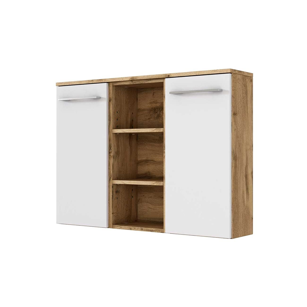 Badezimmerschrank Sefa – 90 cm, 2 Türen, eiche/weiß