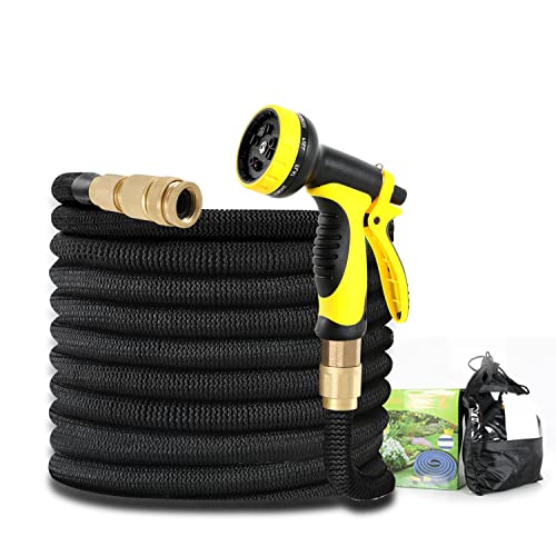 Novonova Tuyaux d'Arrosage, Tuyau d'eau 3300D + Tuyau en Latex, Pistolet à Eau NoirJaune, Connecteur en Cuivre Pur, 10 Fonctions/3 Fois Télescopique, Maison/Jardin/Voiture/Vélo, SY-HYSG-50ft