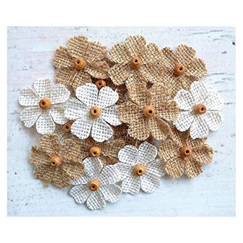 Fleurs en Toile de Jute Artisanal avec Perle 3,5 CM Lot de 18 Cover