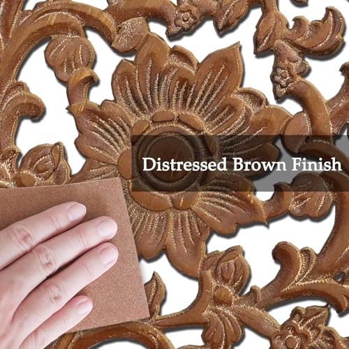 Image of Decor Delights Wall panel Floral MDF Wall Decoration Panel, Hanging Wood Carving Wall Decoration Panel for Living Room, Bedroom, Hallway, Office Wooden Wall Hanging Plaque, Wood Carving (Arch Brown)