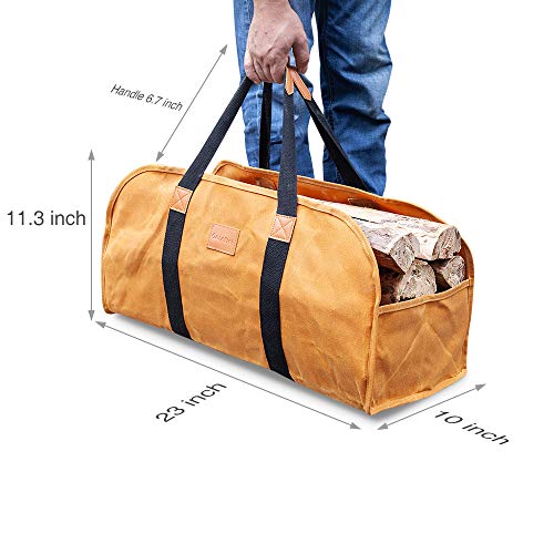 Galafire Log Carrier For Firewood, Waxed Canvas Durable Fireplace Wood Holder Tote Bag, 23'' × 10''X 11.3'' #TOP6