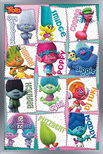 Poster mural Trolls encadré argent 37x56 cm, cadeau idéal pour fan de DreamWorks
