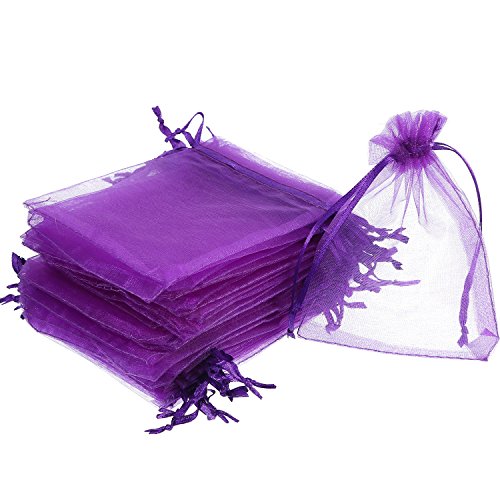 Mudder 50 Pack Organza Gift Bags Wedding Party Favor Bags Jewelry Pouches Wrap, 4 x 4.72 Inches (Dark Purple)