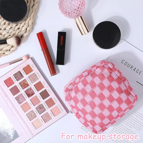 Image of Piriuuo Period Bag for Teen Girls, Corduroy Sanitary Napkin Storage Bag Portable Period Pouch with Zipper Pink Checkered Menstrual Pad Bag Soft Tampon Holder for Purse