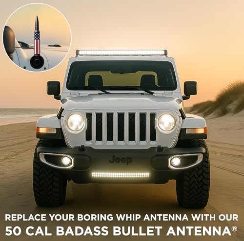 Image of 50 Cal Badass Bullet Antenna Fits Jeep Wrangler JK & JL from (2007 for Jeep Wrangler & Gladiator Accessories - Car Wash Safe & Anti Thelf Design - Ditch The Whip & Upgrade Your Jeep