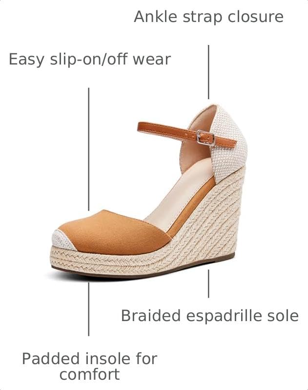 Image of FISACE Womens Summer Espadrille Heel Platform Wedge Sandals Ankle Buckle Strap Closed Toe Shoes