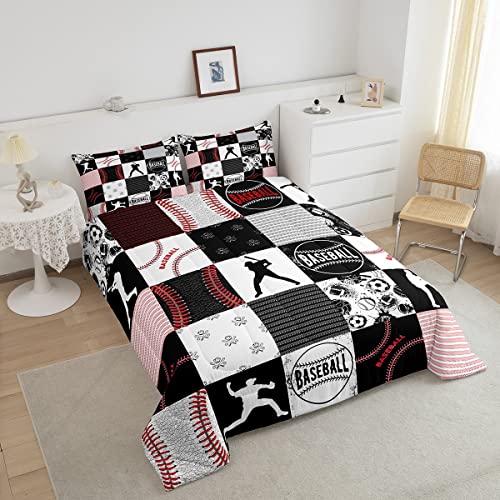 Erosebridal Kids Baseball Comforter Set Softball Bedding Set Sports Game Quilted Comforter For Kids Patchwork Down Comforter Soft Warm Duvet Insert For All Season, Red Black Gray Twin Size #TOP2