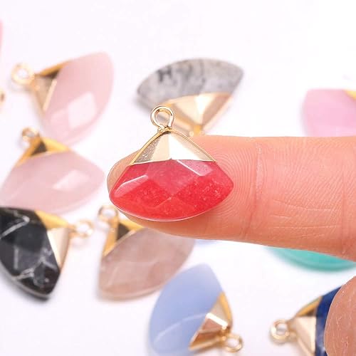 Miniatura 4 de Colgantes de piedra natural al por mayor, colgantes de piedra de cuarzo facetado en forma de abanico, colgantes semipreciosos de ágata turquesa de