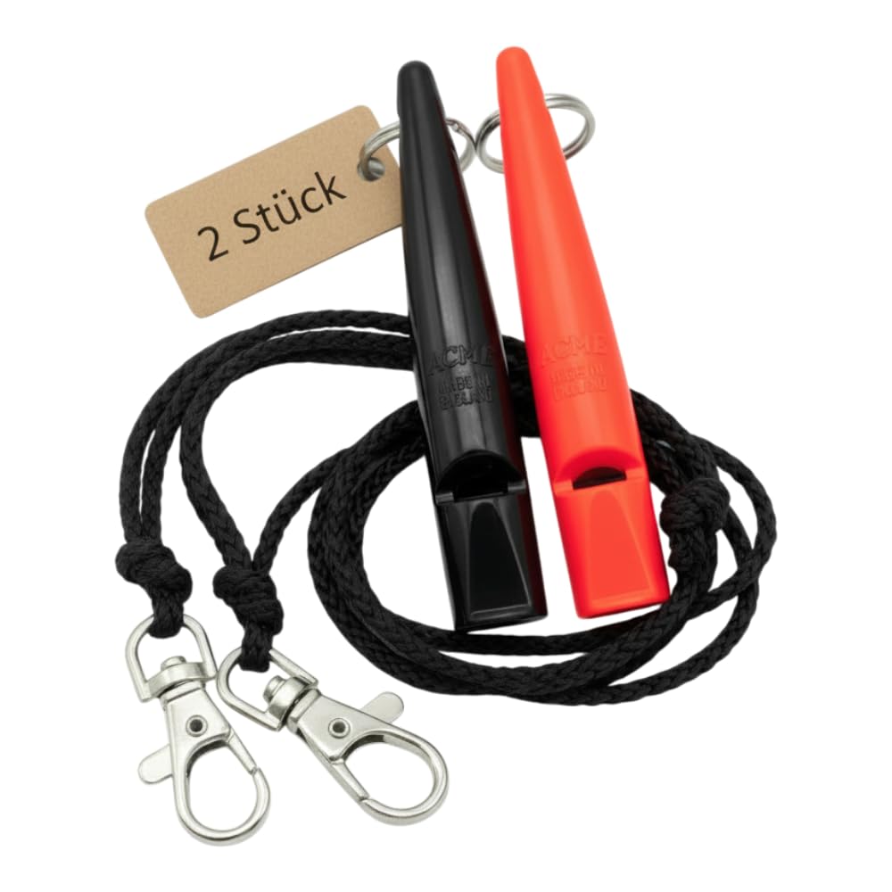 ACME Sifflet pour chien n° 211,5 avec bande de sifflet | En lot de 2 | 2 sifflets avec 2 bandes | Idéal pour le rappel – Fort et longue portée (noir + orange DG )