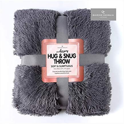 Lions HUG & SNUG Fluffy Fur Throw Blanket Large Sofa Bed Warm Cosy Fleece Throws, Super Soft, Double Size 150 x 200 cm (Charcoal)