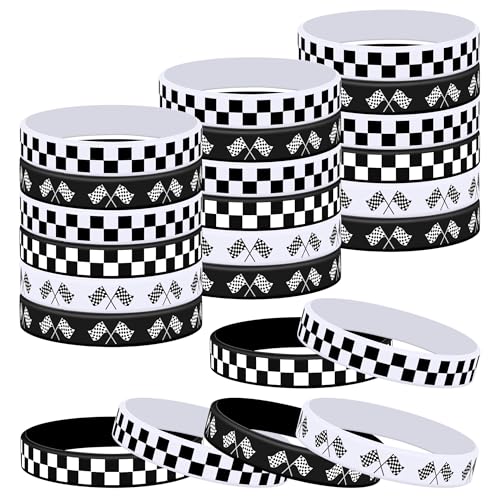 Lesnala 48 Pcs Race car silicone bracelets Checkered...