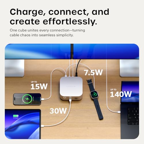 Image of Satechi Thunderbolt 5 CubeDock Dock Station, 80Gbps /120Gbps (USB4 v2 Compatible), Built-in NVMe SSD Enclosure, 140W Charging, Multi-Displays up to 8K, 2.5GbE, USB-C /A 10Gbps, Active Cooling, Silver
