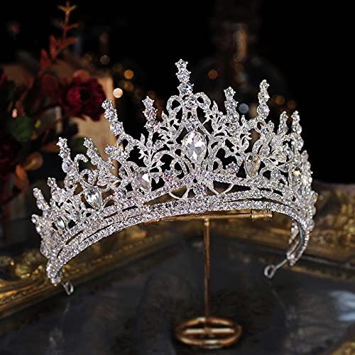 Accessoires Pour Cheveux Couronne Tiare Femmes Royal Cristal Roi Couronne Tiare De Mariée Et Couronne Reine Accessoires Pour Cheveux Pageant Bal Couronne Tiare Tiare De Mariée, Rouge, Argent (Argent