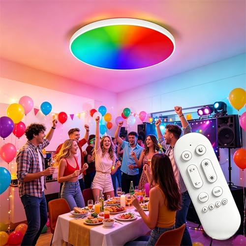 Reviews de Techos con plafon - los preferidos. 43 JZZB 24W Lampara de Techo Inteligente con Control Remoto,30CM Plafón Redondo Luz Inteligente de RGB,160000 Colores Ajustables,Lampara Led para Recamara Sala Cuarto Sala (Control...