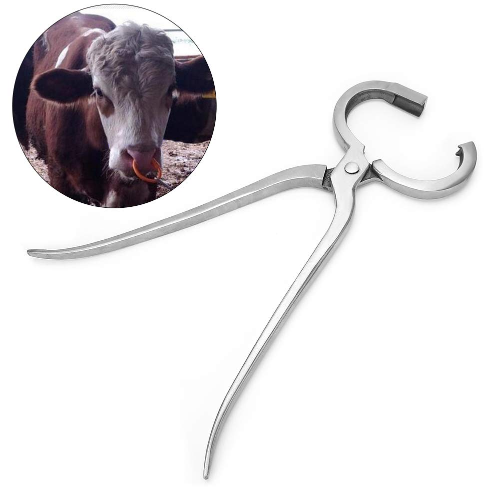 Alicate para nariz de ganado, herramienta metálica de instalación de anillos nasales para ganado con mecanismo de palanca, mango ergonómico para un manejo fácil de bovinos y vacas,