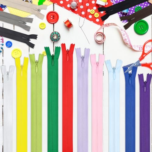 Image of Zippers for Sewing 8 Inch, DOITEM 45pcs 20cm /8 Inch Invisible Multicolor Nylon Coil Zippers for Sewing and Crafts 15 Colors