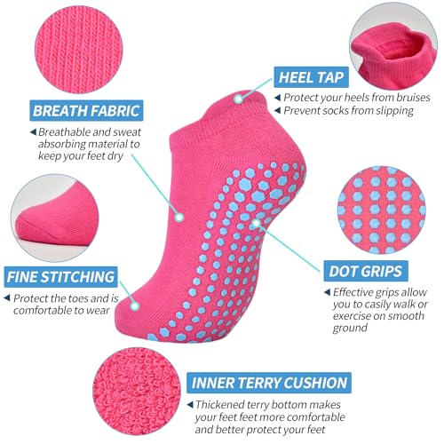 Image of ELUTONG Pilates Non Slip Grip Socks for Women 1-4 Pairs Yoga Barre Ballet Workout Hospital Grippy Sock