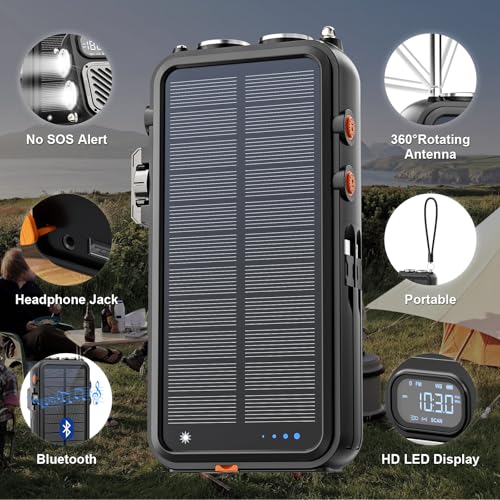 Image of Emergency Radio&22000mAh Solar Power Bank, FM NOAA Weather Radio, Portable Hand Crank Bluetooth Radio, 20W Fast Charge Wireless Phone Charger, SOS Flashlight for Emergency /Home