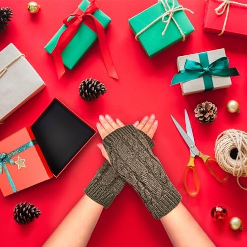 Qiuyan Fashion Warm Soft Comfortable Wrist Gloves Winter Fingerless Hand Warmers Women Girls Stylish Arm Gloves Mitten Knit Crochet Arm Warmers with Thumb Hole for Work Outdoor Gifts