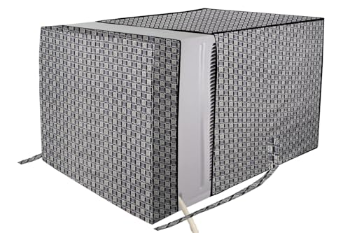 The Furnishing Tree Elastic fit waterproof Polyester window ac cover suitable for Croma 1.5 Ton, Dustproof cover for inner and outer section, In CM: (67.31x66.04x45.72), Basketweave Pattern Grey