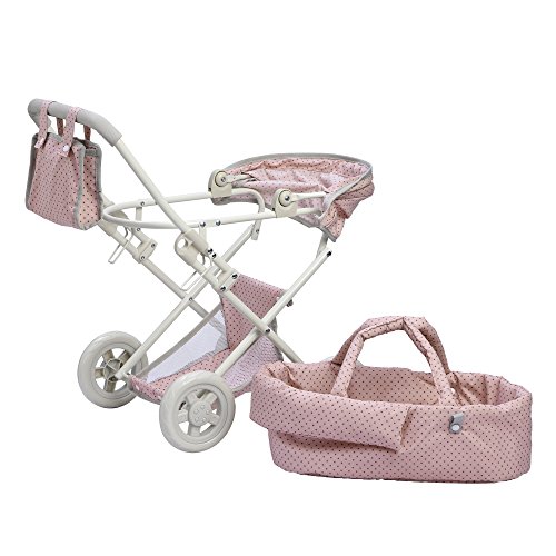 Olivia's Little World Buggy-Style Baby Doll Stroller with Retractable Canopy, Storage Underneath, Detachable Bassinet, Travel Nursery Bag, Comfortable to Push, Pink and Gray by Olivia's Little World - Image 5