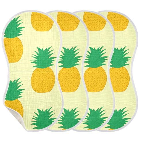 4 Pack Baby Burp Cloths, Soft Absorbent Burping Cloths for Babies, Cotton Milk Spit Up Rags, Large Size for Newborns, Baby Boys and Girls (Yellow Pineapples)3