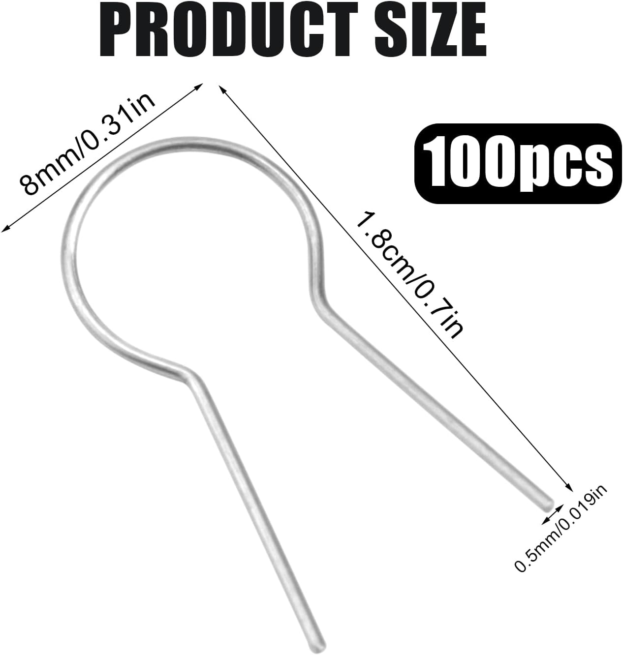100pcs Nichrome Wire Jump Rings, 0.7x0.31in High Temperature Clay Hooks R-Shaped Hanging Burning Needle for Kiln Ceramic Fused Glass Supplies for DIY Pendant Bead Ornaments