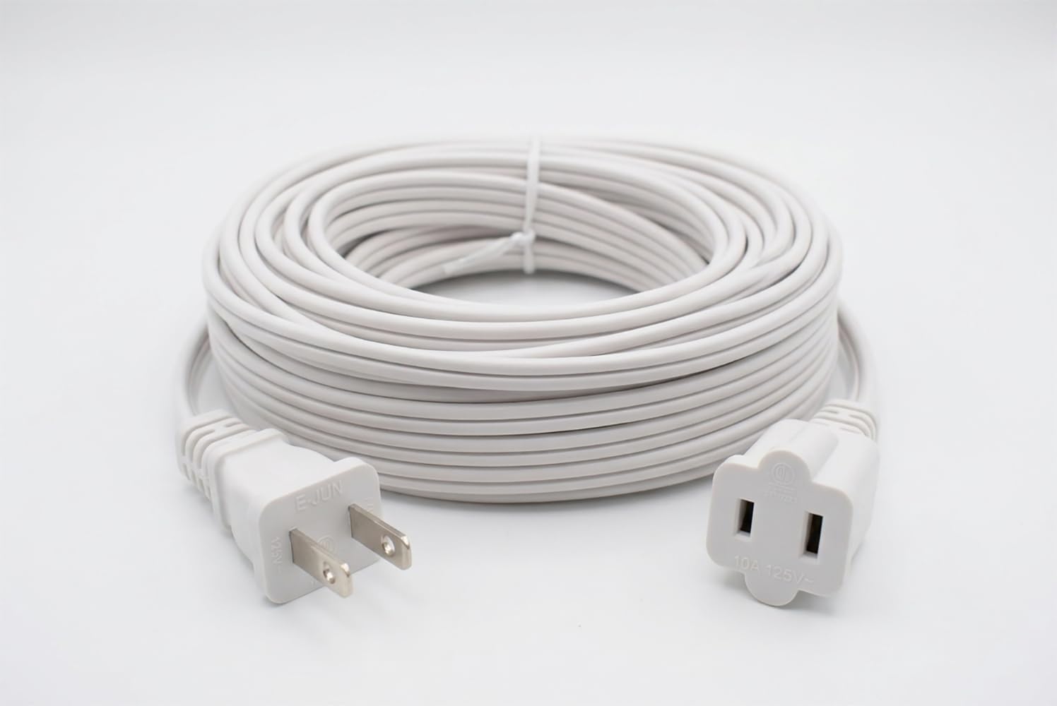 10 FT Extension Cord 2 Prong, White Indoor Polarized Power Cable, Flat Low Profile Wire for Under Door & Baseboards, NEMA 1-15P to 1-15R Outlet Saver for Holiday Lights, Lamps, TV