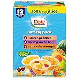 Dole Diced Peaches, Mandarin Oranges, and Cherry Mixed Fruit in 100% Juice Variety Pack - Dole Fruit Bowls Snacks - 4 oz Bowls - 12 Pack