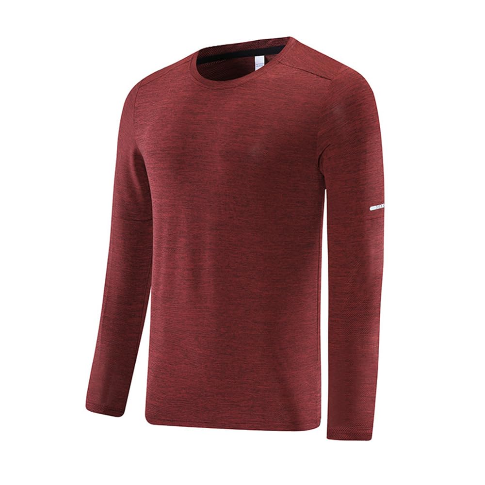 CAKERSMen Sports Shirt Spring Autumn Running Shirt Reflector Long Sleeve Men Fitness Shirt Comfortable Breathable Casual Shirt Slim Fit Round Neck Men Training Shirt