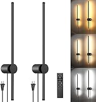 Vista 12 de Juego de dos apliques de pared LED RGB con control remoto, 15 modos de color, atenuación, bricolaje rotación de 180°, apliques de pared negros