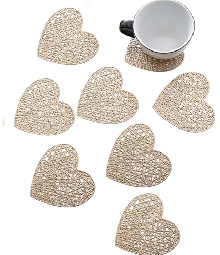 8 sottobicchieri a forma di cuore, antiscivolo, isolanti dal calore, per cucina, tavola, sottobicchiere a forma di cuore, per bevande (dorato)